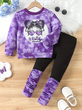 Girls 2pcs Cartoon Cat Pattern Crew Neck Long Sleeve Comfy Pullover + Joggers Set For Girls Clothes